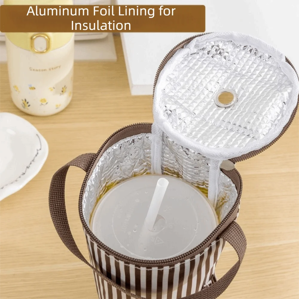 Cloth Bubble Tea Cup Sleeve Striped Pattern Carry Handle Drink Cup Carrier Portable Structure Thermal Insulation
