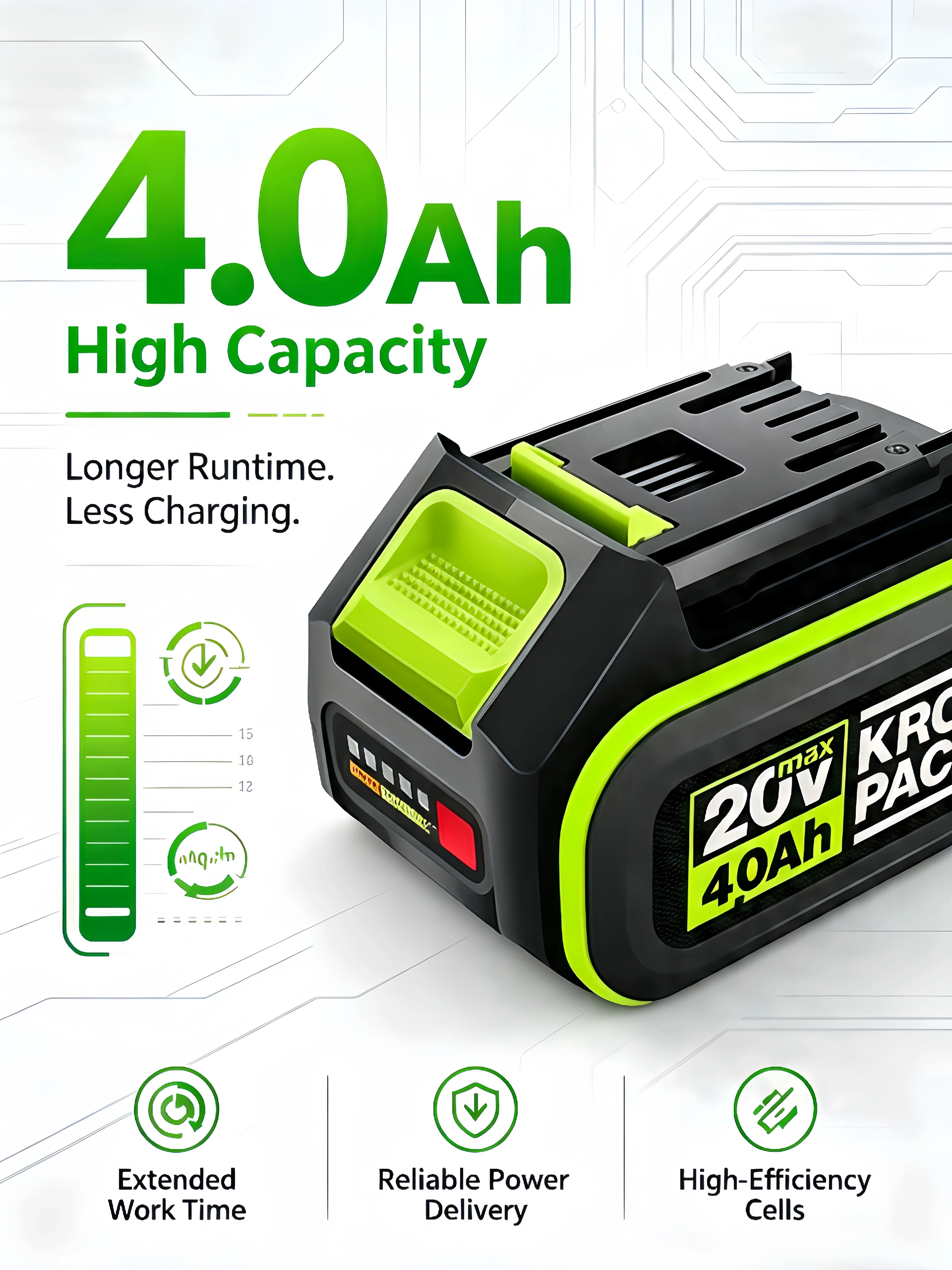WORX WWA3511 WA3512 20V Max Li-ion Battery,4.0/6.0/8.0Ah High Capacity，KROSS PACK Replacement for WORX Kress Power Tools