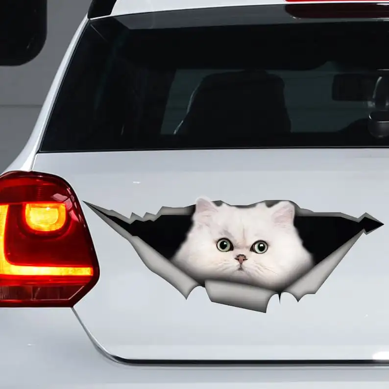 White Persian cat car decal, White cat car decal, Persian cat magnet