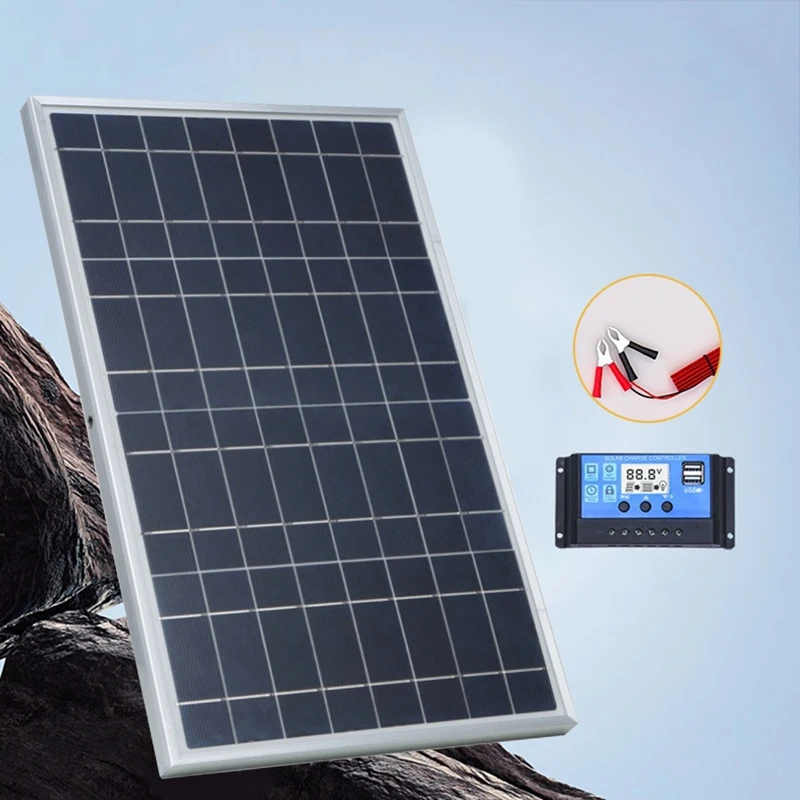 12V Solar Panel Kit Complete 30W Power Portable Outdoor Rechargeable Solar Cell Generator For Home