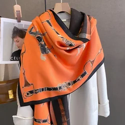 2024 Luxury Warm Pashmina Shawl Women Scarf Thick Winter Travel Poncho Cashmere Wraps Bufana Design Print Blanket Casual Echarpe