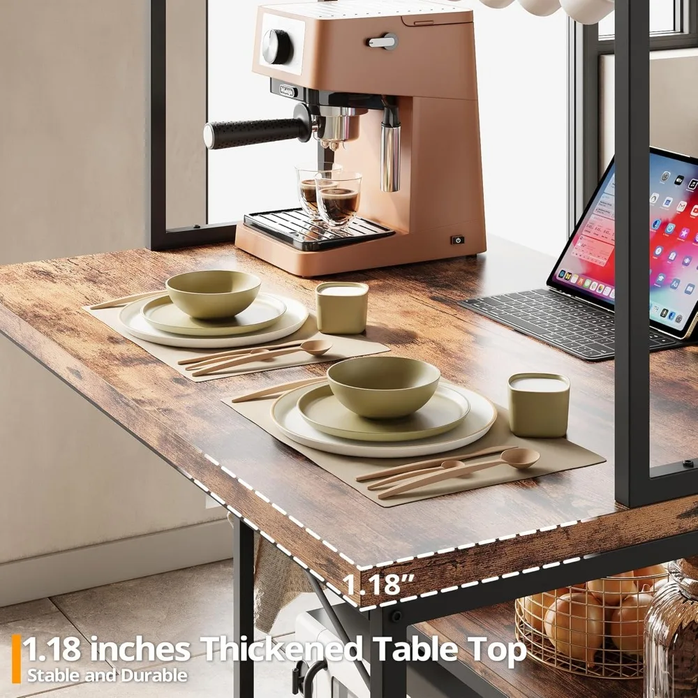 "Stylish Kitchen Island with Seating, Dining Table Set featuring Storage and Electrical Outlet, and Modern Coffee Bar Table for