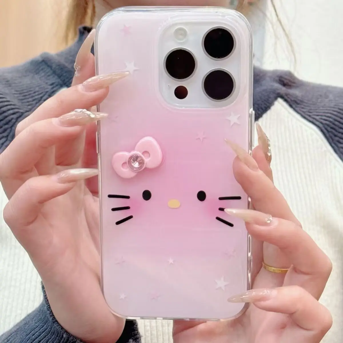 

Cute Bow Pink Blended Hello Kitty 3D Double-Layer Phone Case For iPhone 17 16 13 11 12 PRO MAX 15 14 PLUS Cartoon Girl Heart Y2K