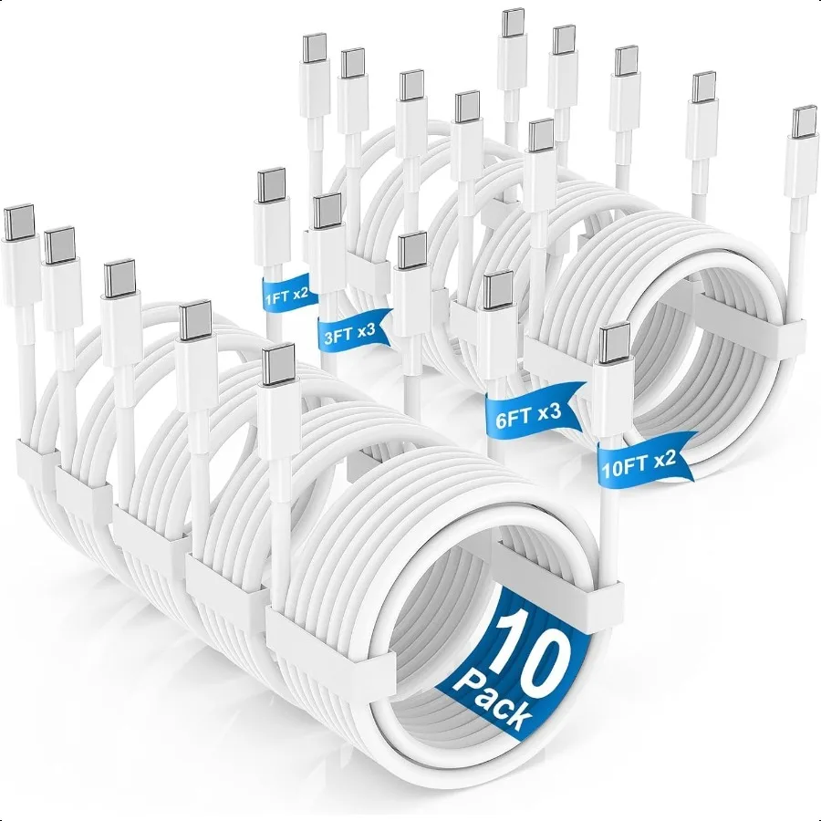 

10Pack Bulk USB C to USB C Cable for iPhone 16 15 Pro MaxType C 60W Fast Charging Cord PD 3.0 Compatible for Book Pro Air iPad
