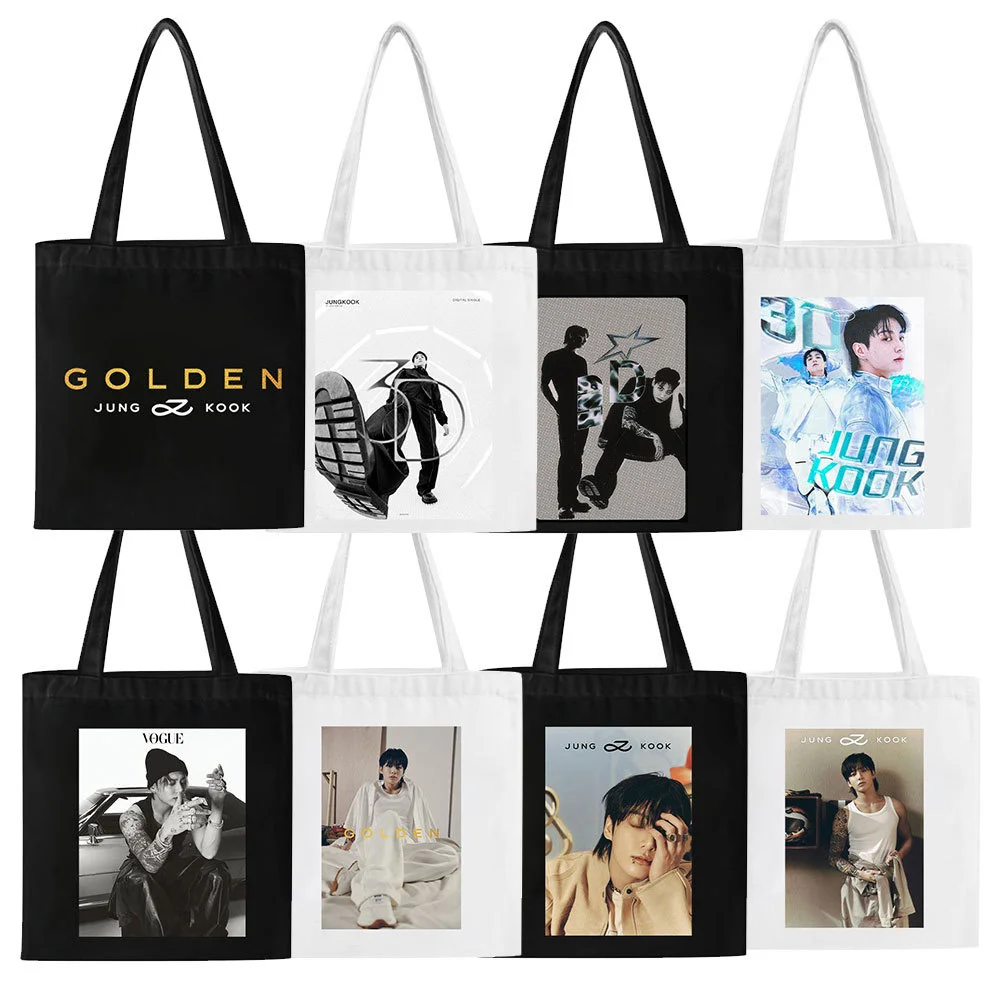 Kpop Jung Kook Canvas Bag Handbag Album Logo Printed Sign Totes Shoulder Zipper Bag School Bags Fans Gift