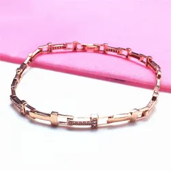 585 purple gold plated 14K rose gold inlaid crystal letter T bracelet for women classic fashion bangles wedding jewelry