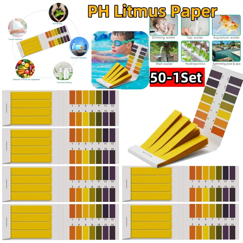 50-1Set PH 1-14 Litmus Paper PH Tester Papers indicatore universale carta reattiva per strumenti di misurazione dell\'acquario d\'acqua domestica