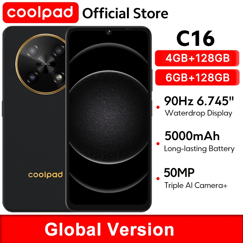 Coolpad-smartphone c16 nfc 90hz 6.745 polegadas, tela waterdrop suave, processador octa core, 50mp câmera tripla, bateria 5000mah