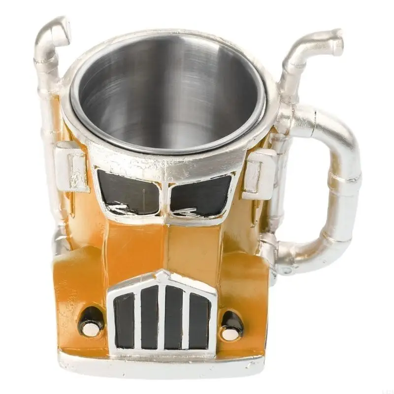 L43A Semi Trailer Truck Resin Coffee Mug 12.34oz Decorative Cup for Kitchen and Office Use Desk Ornament