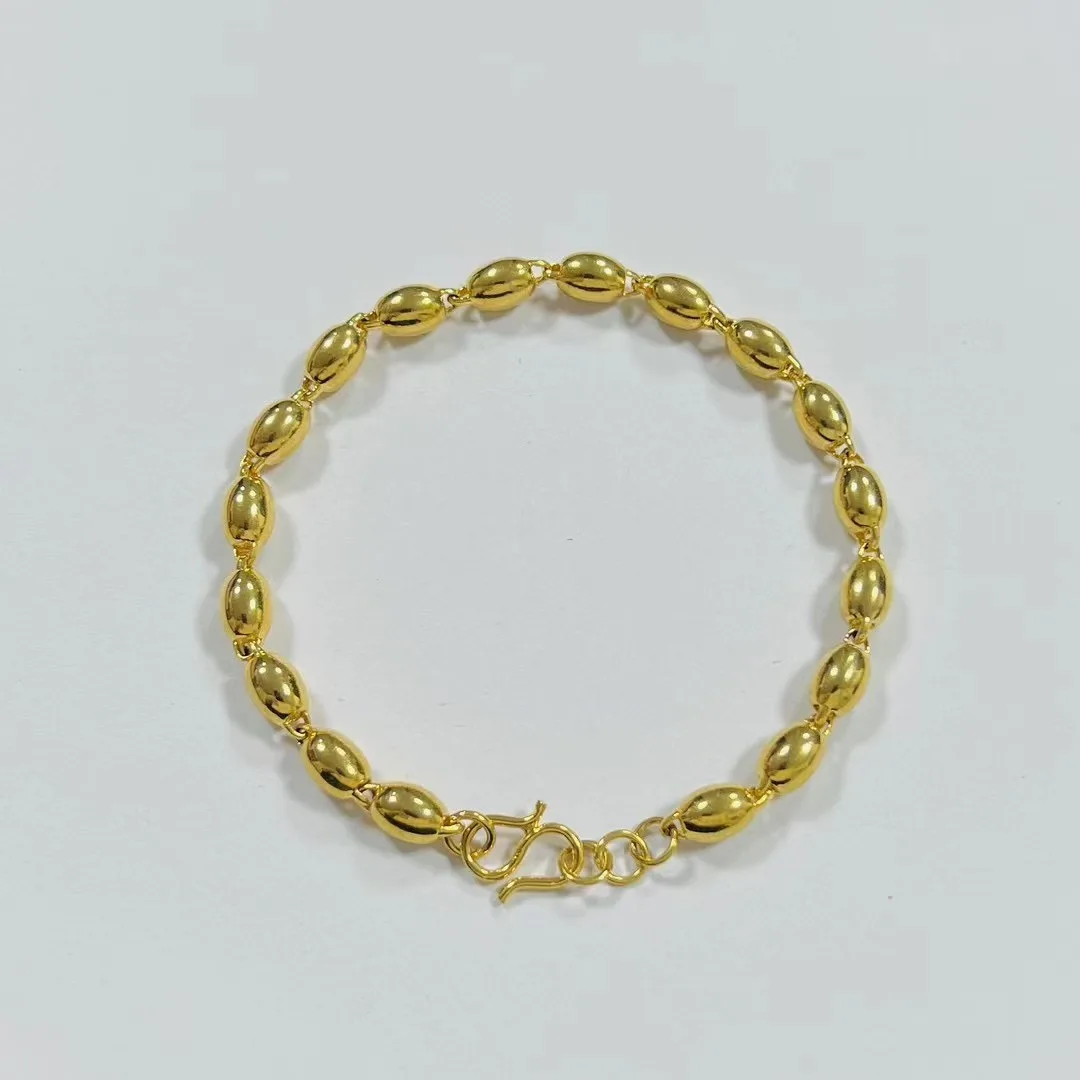 

Luxurious 9999 24K real gold high-end olive bead bracelet simple glossy style hand jewelry trendy jewelry