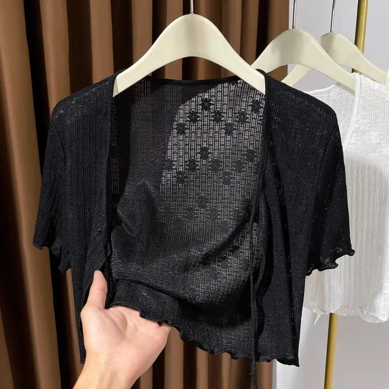 

plus Size Ice Silk Lace Belted oulder Wrap Sun Protection Women's Clothing ort Sve Open Cardigan Outerwear Skirt
