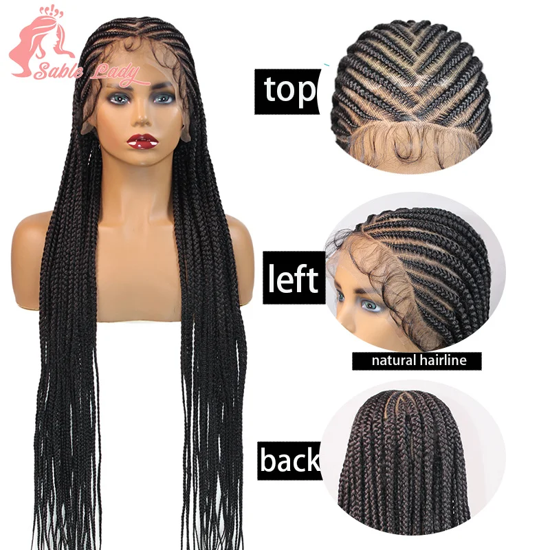 Synthetische Full Lace Box Gevlochten Pruiken Cornrow Gevlochten Pruik Voor Zwarte Vrouwen Knooploze Vlechten Pruik Baby Haar 36 "Transparante Kanten Pruiken