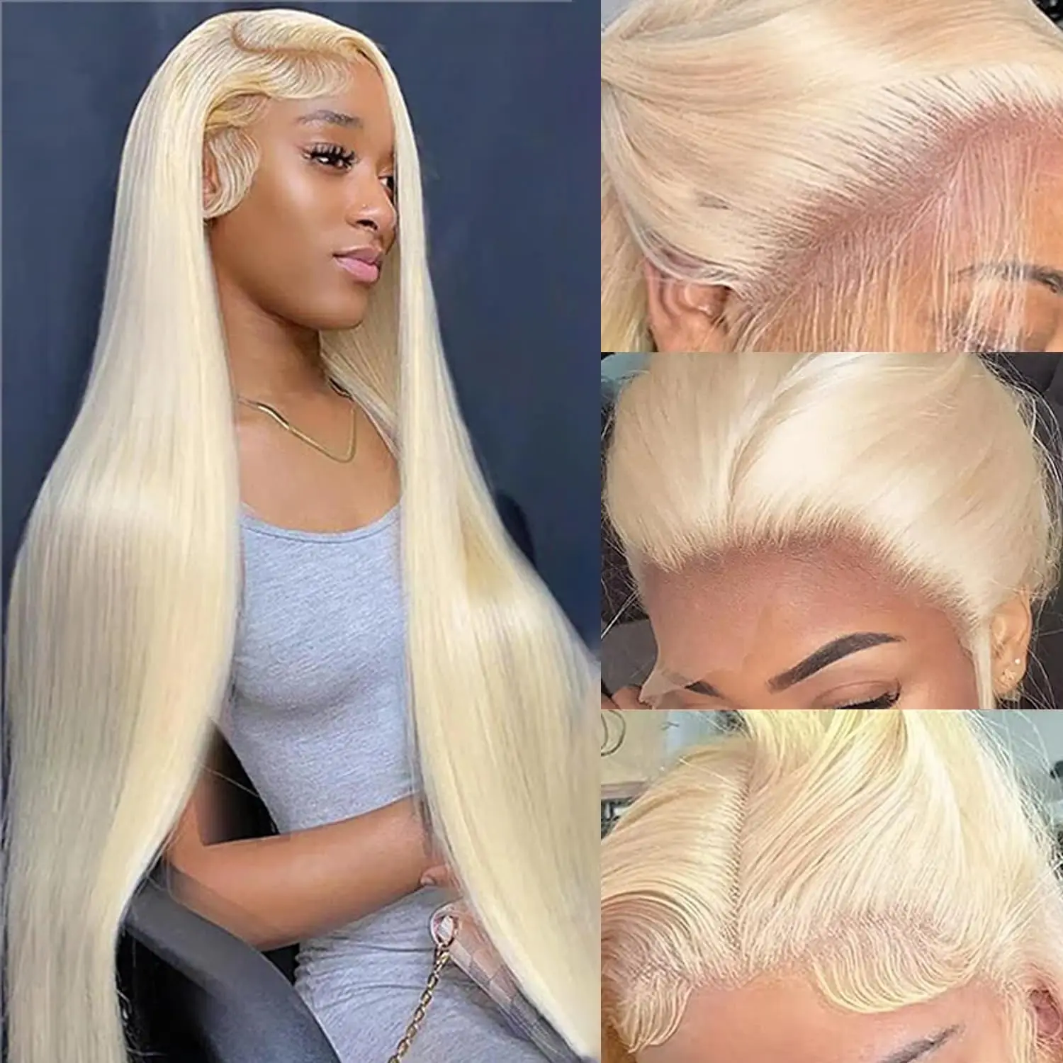 Peruki z ludzkich włosów, blond 613, proste, 34 cale, peruki typu lace front 13x4, 200% gęstości, z transparentną koronką HD, wstępnie wyregulowane, z baby hair.
