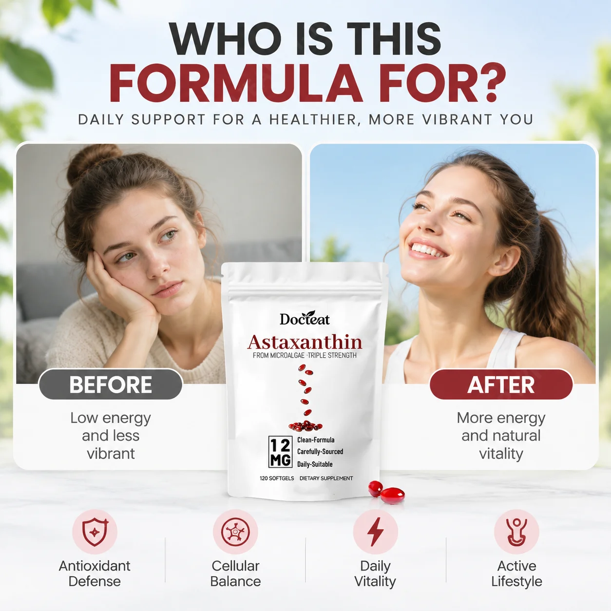 Astaxanthin Softgels Supports Antioxidant Defense and Cellular Balance Maintain Daily Vitality and Energy 120pcs 120days Supply