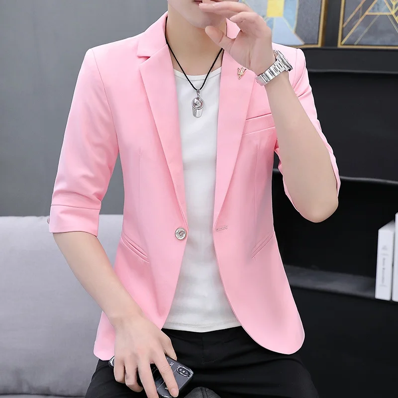 

Мужской летний тонкий пиджак Slim Fit в корейском стиле: модный и стильный, из высококачественных материалов, прямого кроя