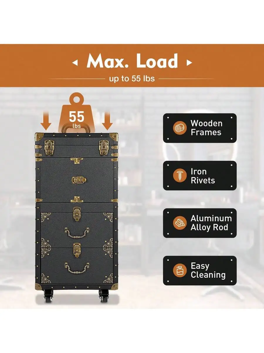 

Rolling Lockable Makeup Train Case With Hair Dryer Holder 4-Tier Beauty Salon Trolley Cosmetic Organizer