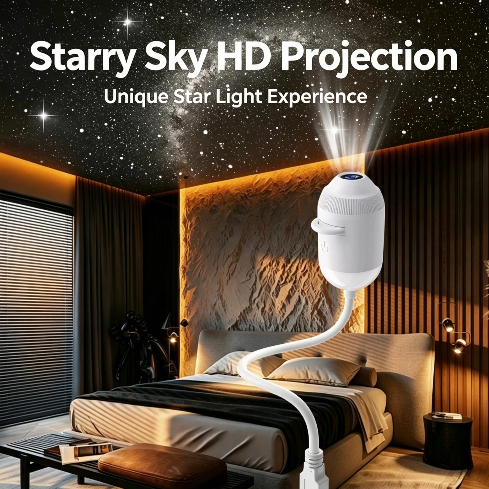 USB LED Galaxy Projector Lamp Flexible Gooseneck Plug Play Starry Moon Light for Bedroom Car Party Home Decor White