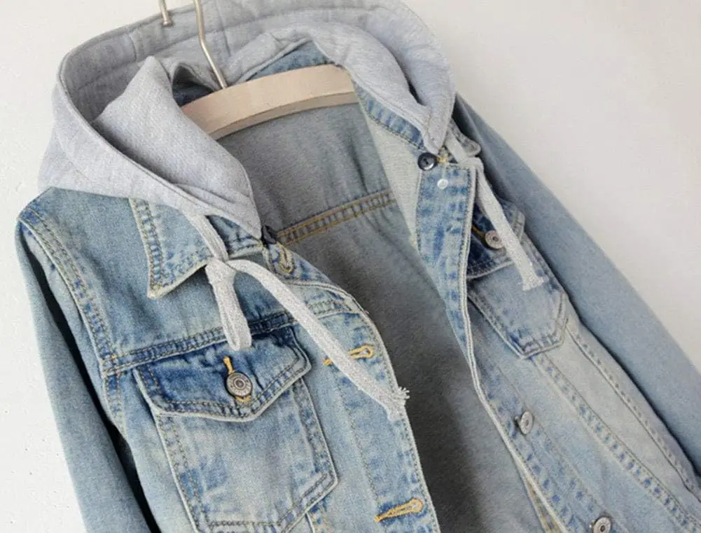 Women Plus Size Casual Detachable Hoodie Denim Jacket 3xl