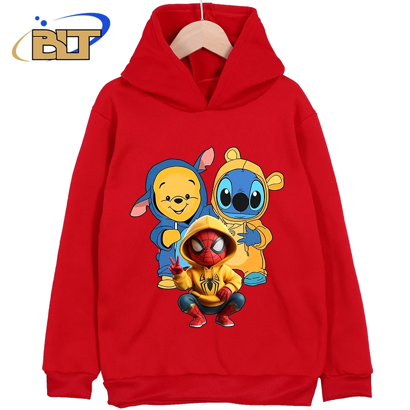 Pooh and Stitch and Spider Man printed children's clothing kids hoodies sports sweatshirts cartoon tops for boys and girls