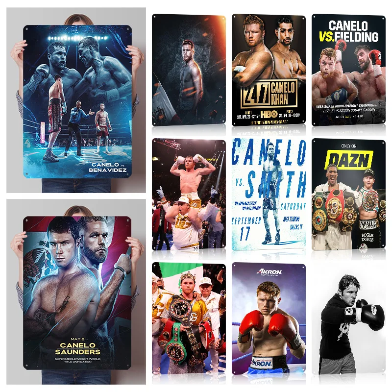 Saul Canelo Alvarez Boxing Metal Posters Customizable Vintage Metal Signs Wall Art Retro Tinplate for Man Cave Office Decoration