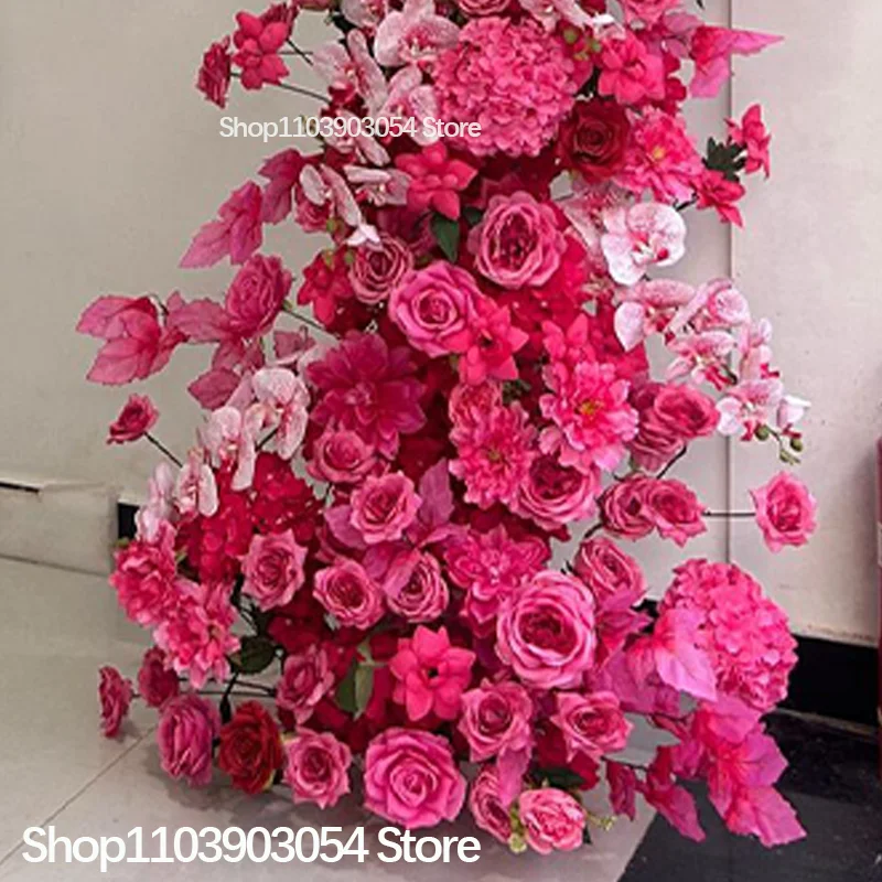 5D Pinkfarbene Rosen-Hortensien-Blumenarrangement für den Gang, Hochzeits-Hintergrund, Ochsenhorn-Bogen-Dekoration, Hängende Blumenreihe, Bankett-Fensterdekoration – Detail 6