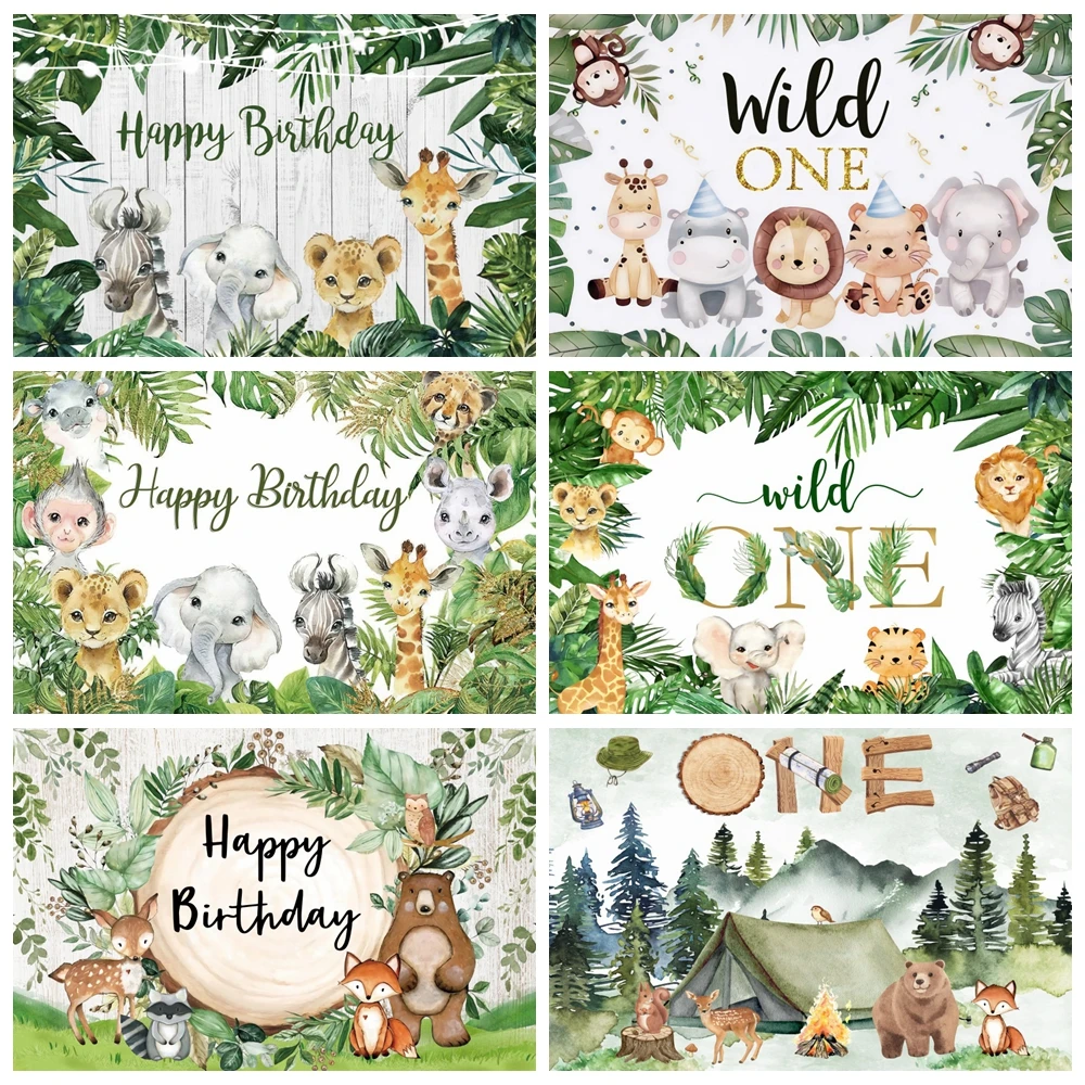 

Tropical Jungle Safari Backdrop Wild One Animals Newborn Baby Shower Birthday Party Photography Background Decor Photo Studio