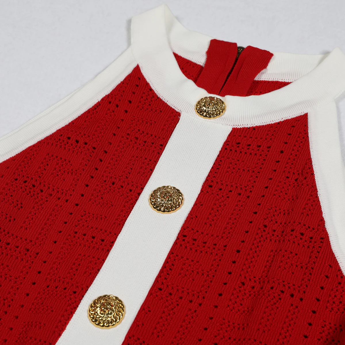 Spring And Summer New Fashionable Women's Knitted Ten Thousand Character Pattern Socialite Button Round Neck Sleeveless Dress