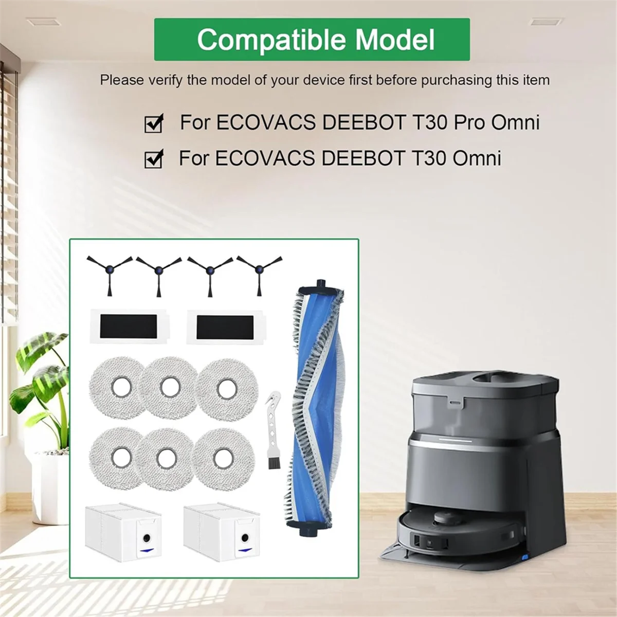 A58E-Para ecovacs deebot t30 pro omni/t30 omni escova lateral principal filtro hepa mop pano sacos de pó acessórios