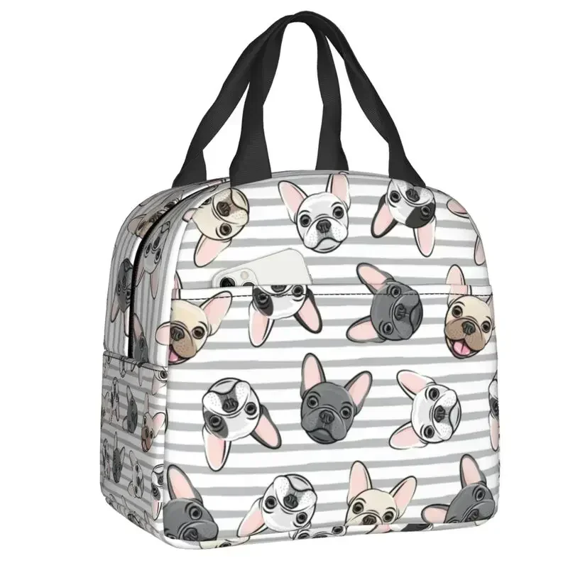 French Bulldog Flowers Thermal Insulated Lunch Bag Women Frenchie Dog Lover Lunch Tote for Work School Travel Food Bento Box