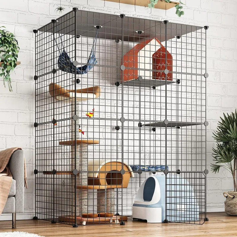 Large Cat Cage Enclosure Indoor DIY Cat Playpen Detachable Metal Wire Kennels Crate 2x3x4 Large Exercise Place Ideal