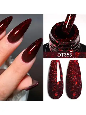 MEET ACROSS 7ml Red Gel Nail Polish Crystal Semi Permanent Soak Off UV Gel Varnish Nail Art Manicure Base Matte Top Coat Vernis