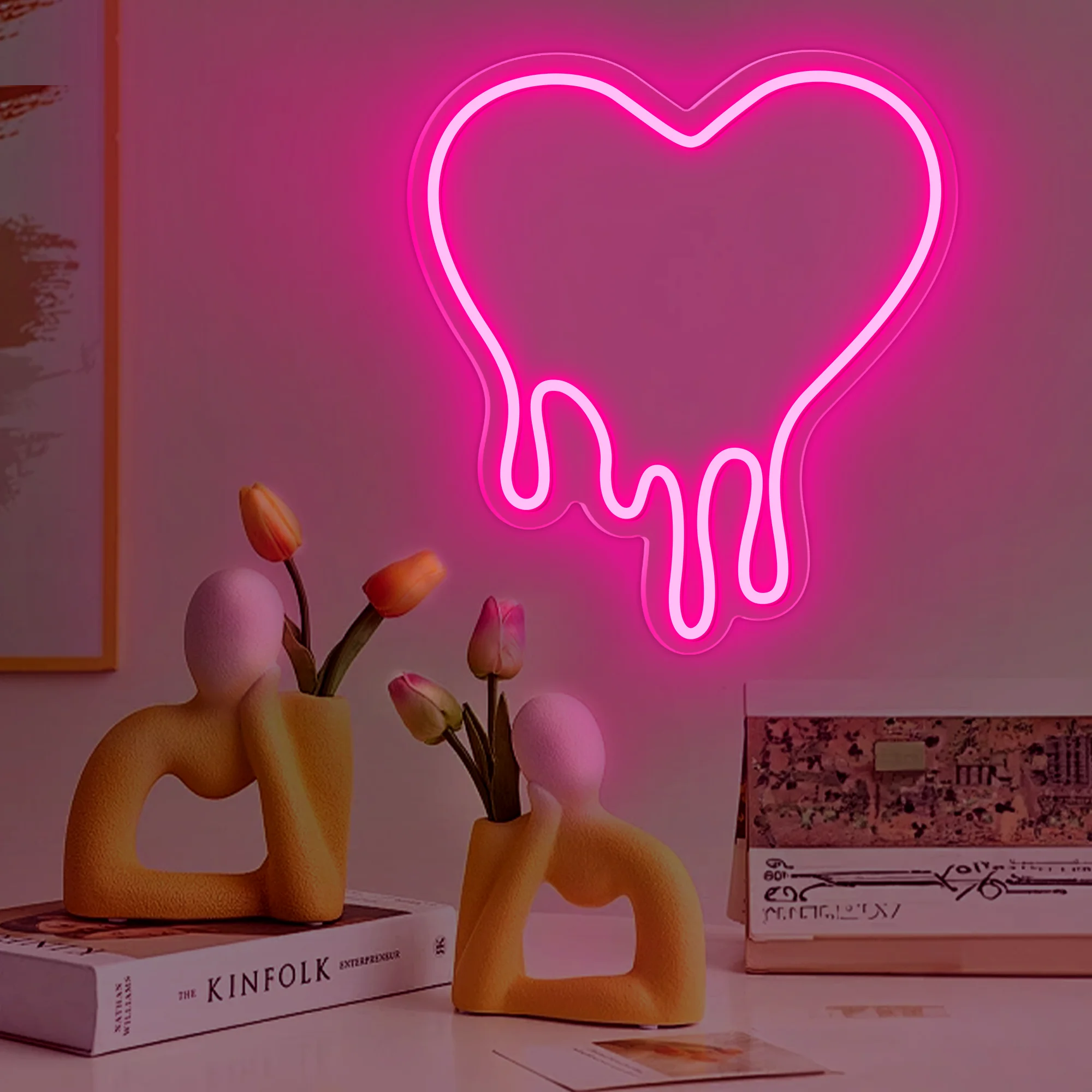 Amor Coração Forma Neon Sign Wall, Luzes LED penduradas, Lâmpadas USB para casamento, Sala de estar, Decoração de aniversário