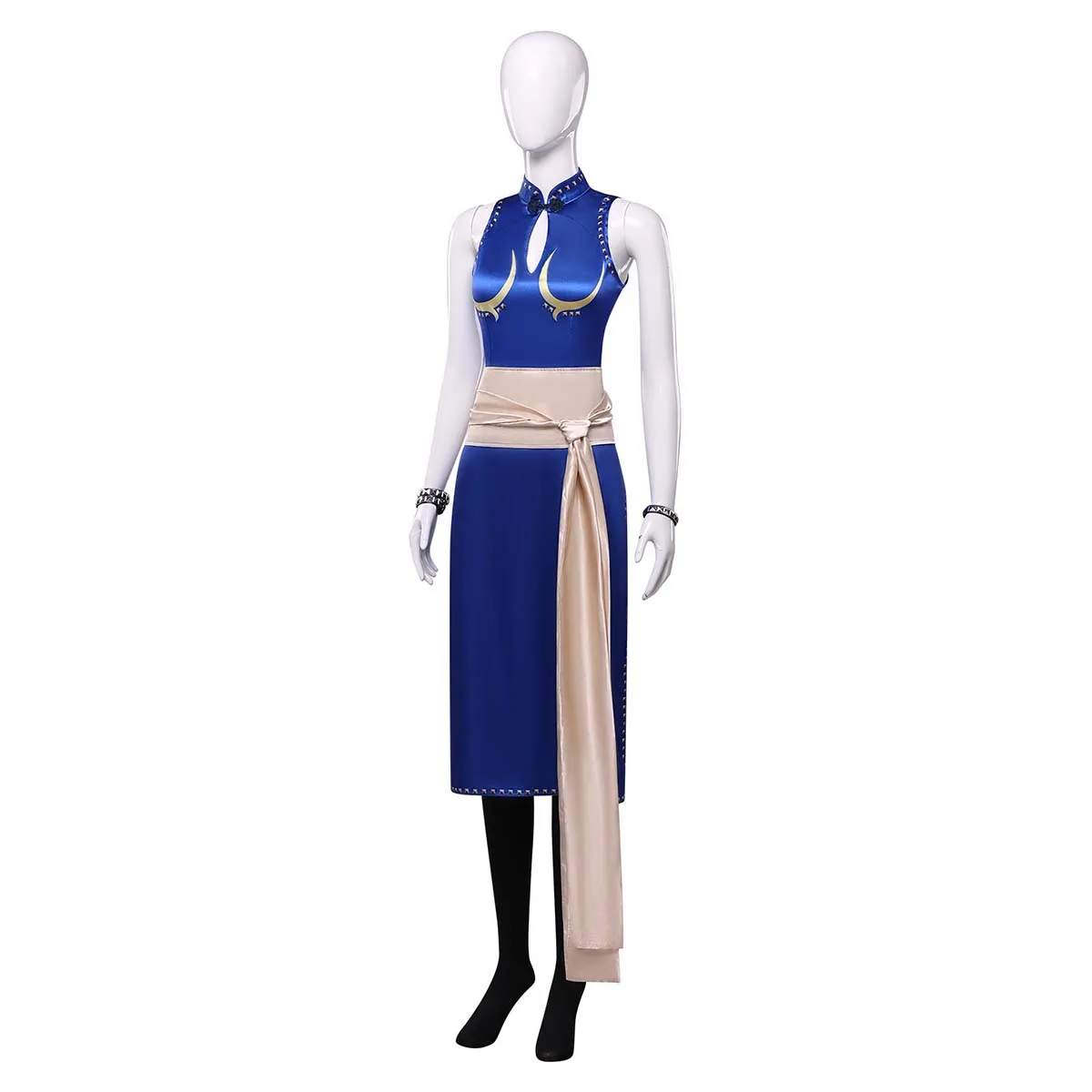 Women's Street Fighter Chun Li Cosplay Blue Cheongsam Costume Or Black Wig view 4