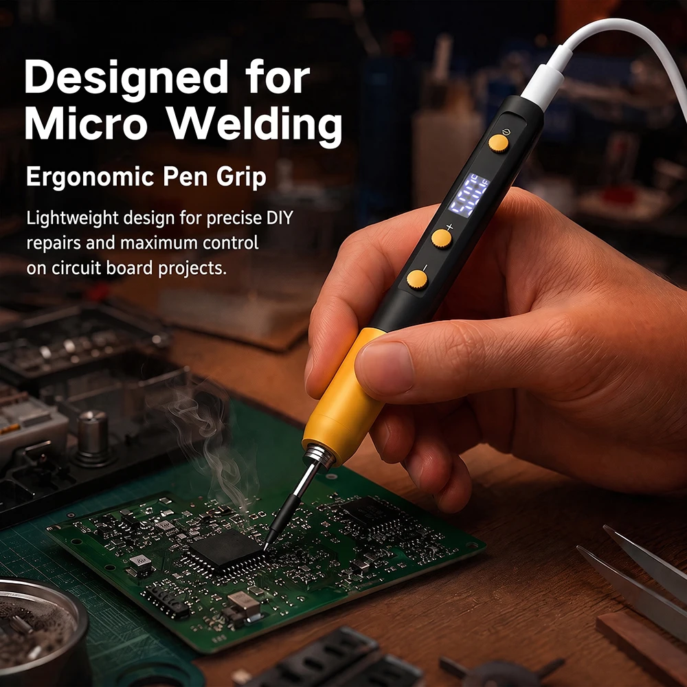 KSD-153 Portable Mini Digital LED C210 Soldering Iron Kit DC 5V 12W with Fast Heating, Adjustable Temperature,Type-C Plug-in