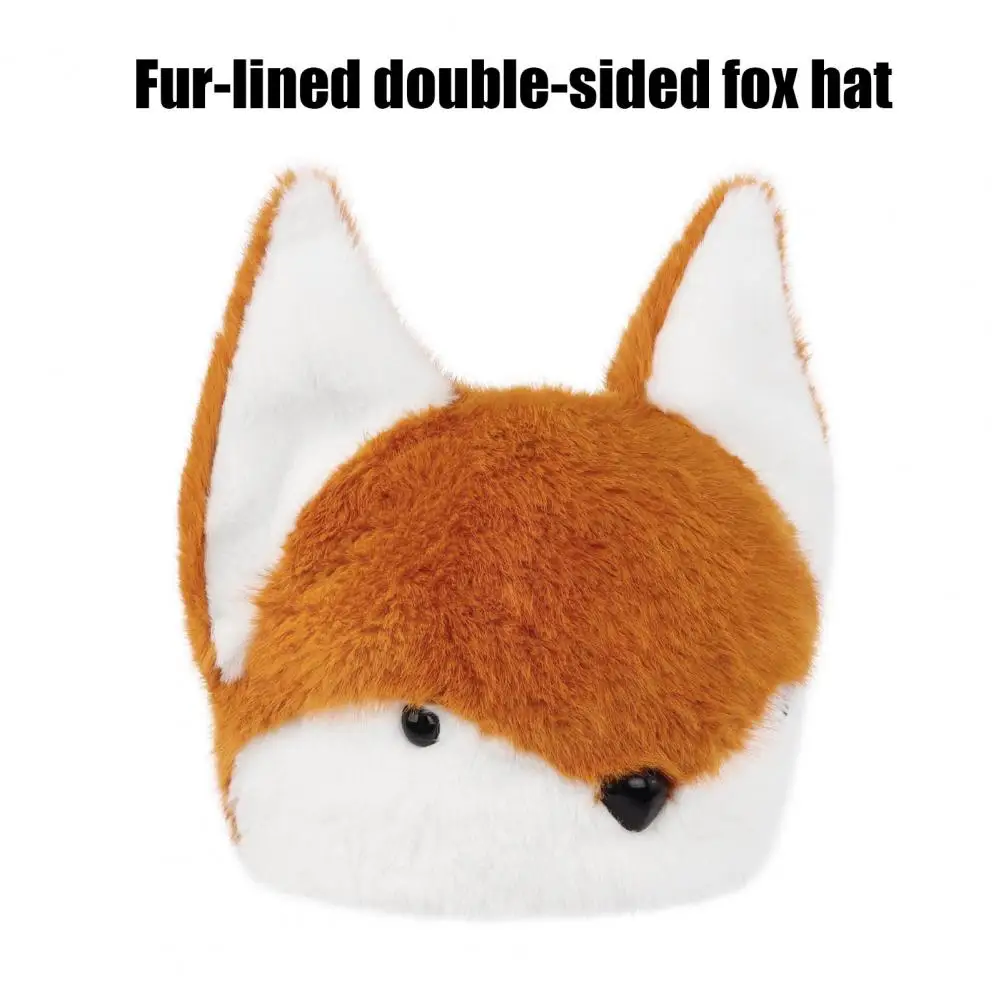 Cute Pointed Ear Hat Plush Animal Hat with 3d Ears Double-sided Fox Wolf Fuzzy Warm Hat Cute Cosplay Party Wear for Men Women
