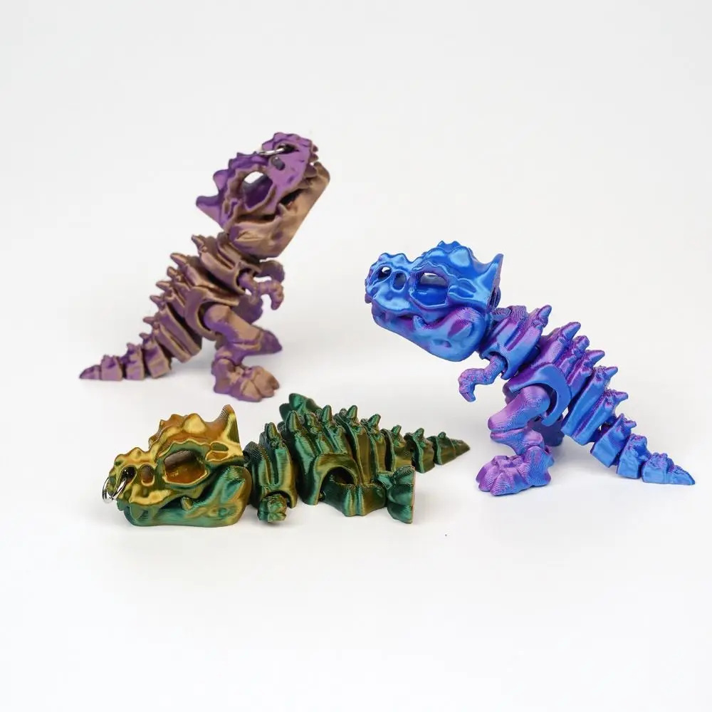 3D Printed Tyrannosaurus Rex Skeleton Model Rotatable Joints Gradient T-Rex Action Figure with Keychain Dinosaur Model