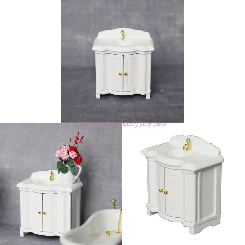 

85AE White Miniature Sink Cabinet for 1/12 Dollhouses Bathroom Model Furniture