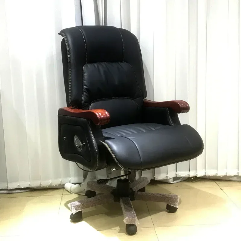 Silla de oficina cómoda Boss, reposabrazos de cuero de 4 ruedas, sillón reclinable moderno de madera maciza, muebles ajustables para el hogar