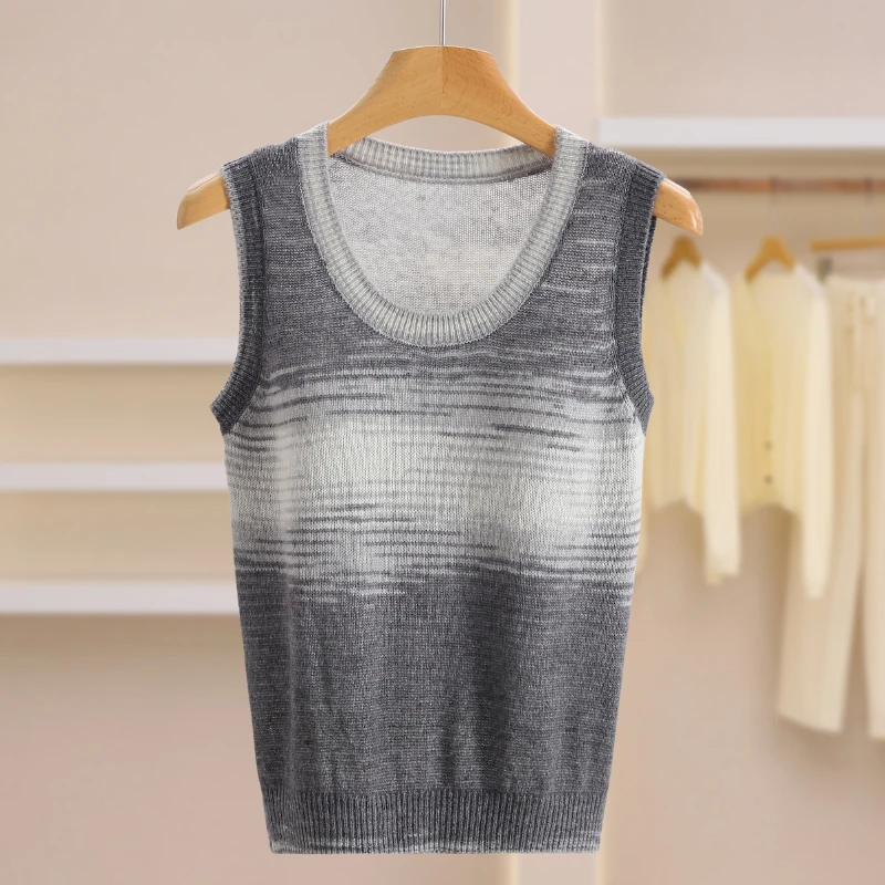 

Yao Recommended Women's Knitted Vest Wool Blend Layering Loose Fit Fashionable Korean Style Winter Essential Square Collar