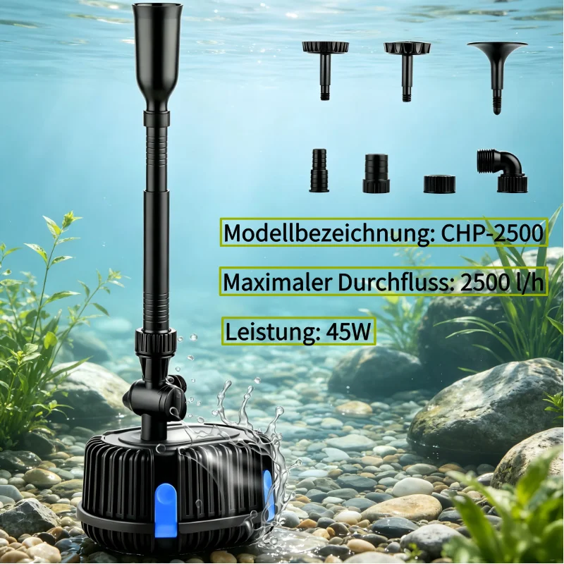 Forever Speed Springbrunnenpumpe Fontäne Gartenpumpe Teichpumpe für Außen, Wasserfälle, Spring-brunnen 20 Watt 2500L/H 45W CHP-2500 mit 5m Stromkabel