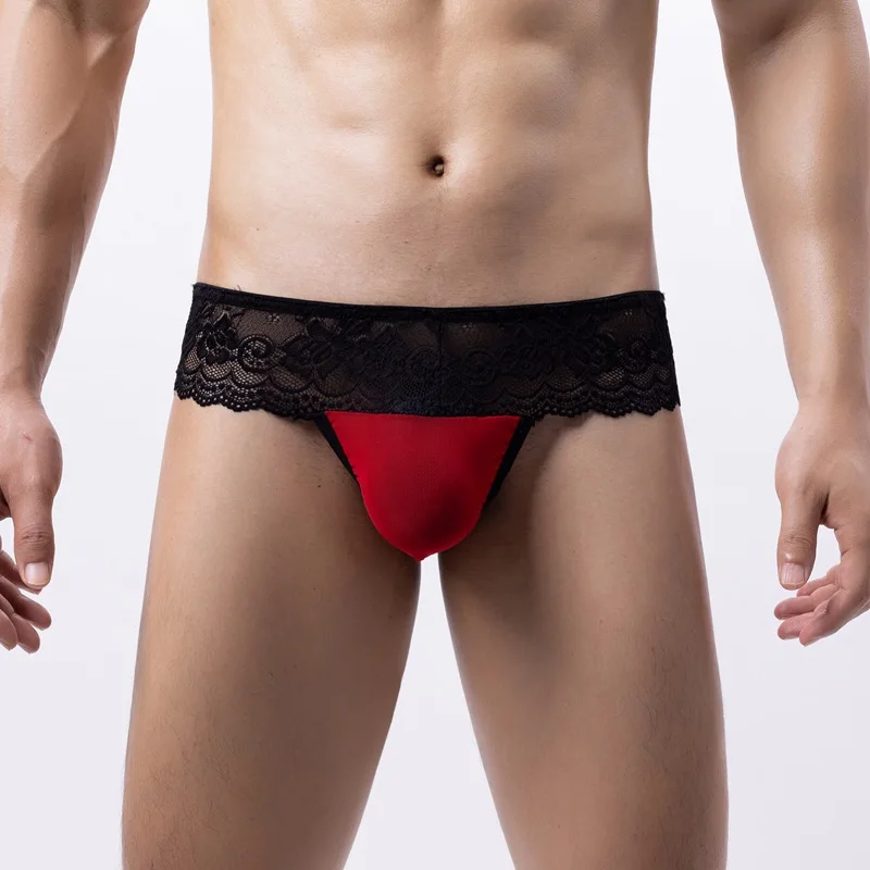 Fashion Men Brief Thong Sexy Bikini Trunks Lace Men Sexy Thong G-String Mini Panties Gay Lingerie T-Back Gay Underwear