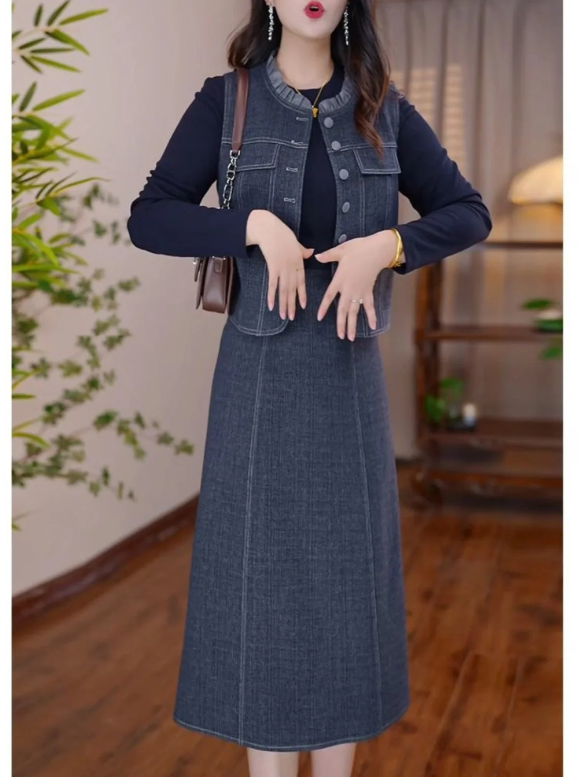 High End Temperament Vest Dress Two-piece Set Spring and Autumn Korean Version Elegant Women's Set