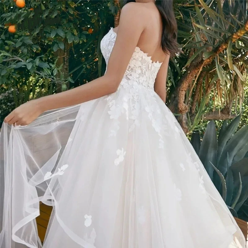 Exquisite Wedding Dresses With Detachable Sleeves Sweetheart Bridal Gowns A-Line Backless Robe Tulle 2024 Vestidos De Novia 2023