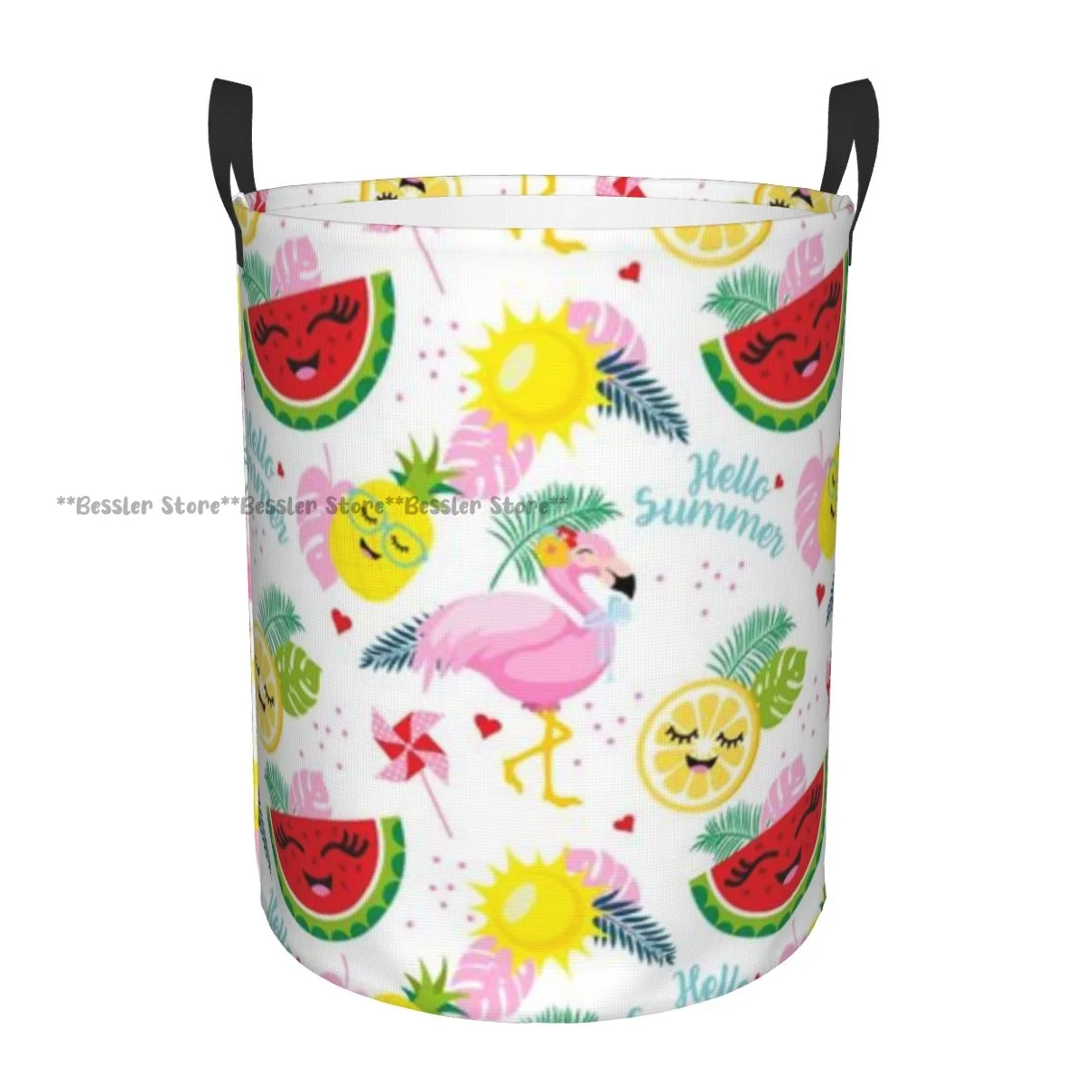 Laundry Basket Flamingos Watermelon Lemon Pineapple Folding Dirty Clothes Toys Storage Bucket Household