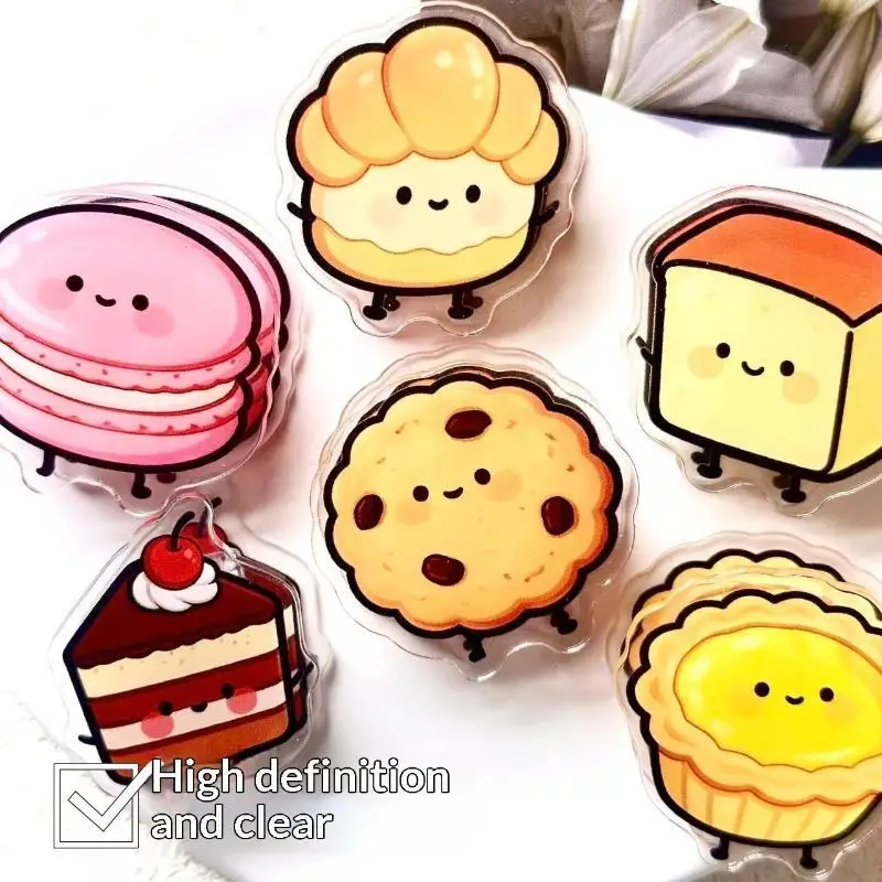 New New 6Pcs/Set Kawaii Cartoon Dessert Acrylic Double-sided Paper Clips Cute Food Pattern Journal Decor Clips Office Stationery