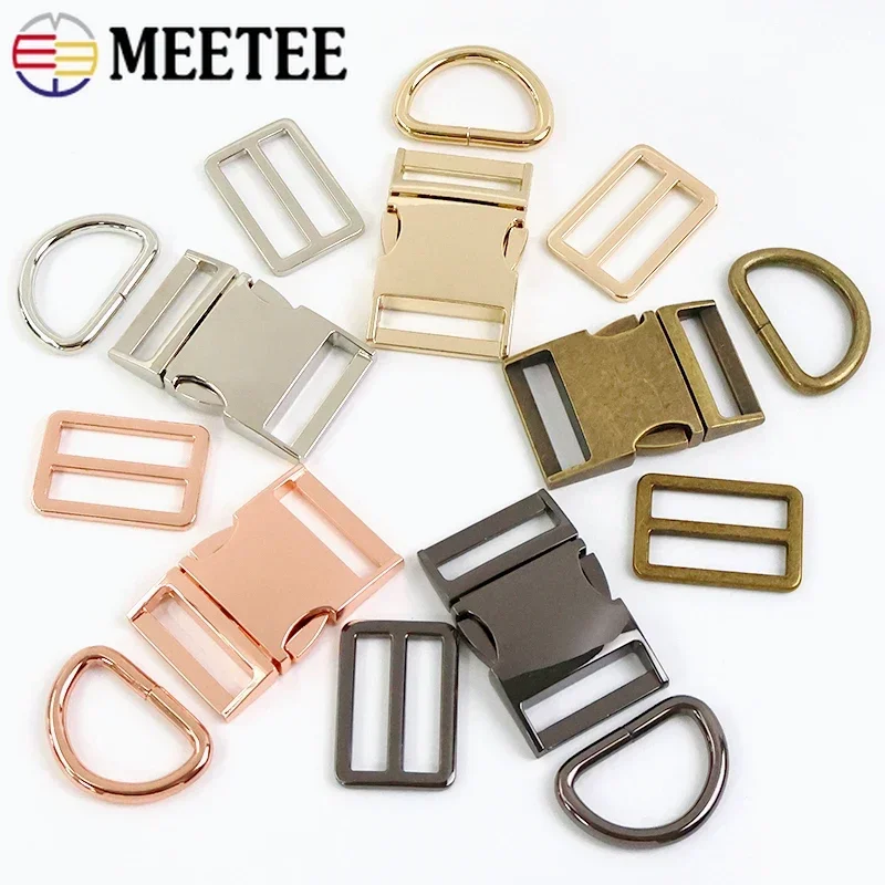 

1Set 15-38mm Metal Buckles D Ring Backpack Strap Side Release Buckle Pet Collar Adjust Tri Glide Slider Clasp Bags Accessories