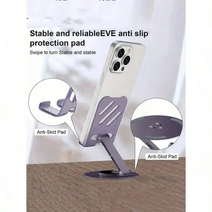 

1pc 360 Degree Rotating Universal Metal Phone And Tablet Stand - Waterproof, Shock-Absorbing, Adjustable And Compact