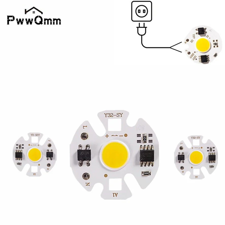 PwwQmm 220V LED Chip 12W 10W 7W 5W 3W LED COB Chip Lamp Smart IC No Need Driver LED Bulb for Flood Light Cold white Warm white