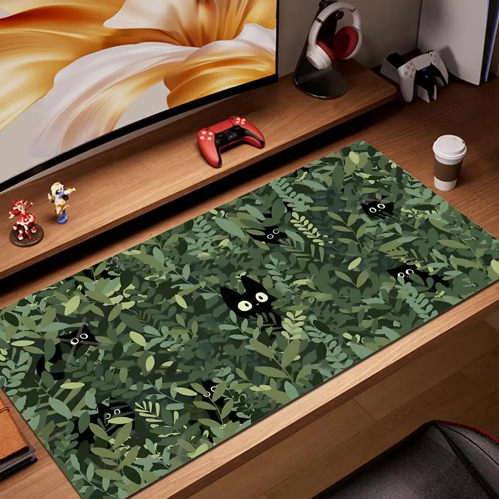 

Anime Green Black Cat Large Mouse Pad HYBXAXC XXL Gamer Mouse Mat Office Table Mat Kawaii plants Desk pad gaming accessories