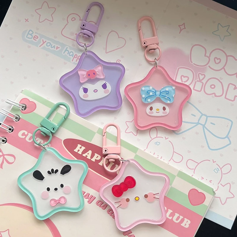 Chaveiro acrílico Sanrio Star para menina, pingente de mochila escolar, chaveiro bonito dos desenhos animados, presente doce e bonito, 1pc